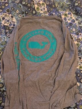 Vineyard Vines Gray Long Sleeve Tee with Teal Whale Logo
